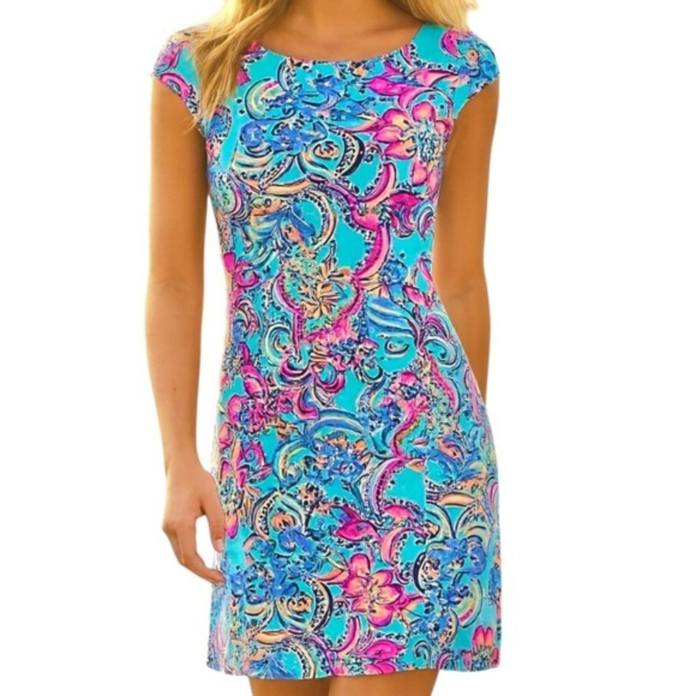 Lilly Pulitzer Women's Aqua Bait & Switch Cap Sleeve Shift Dress